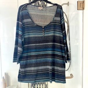 Avenue 3/4 Sleeve Shades of Blue Top Size 22/24